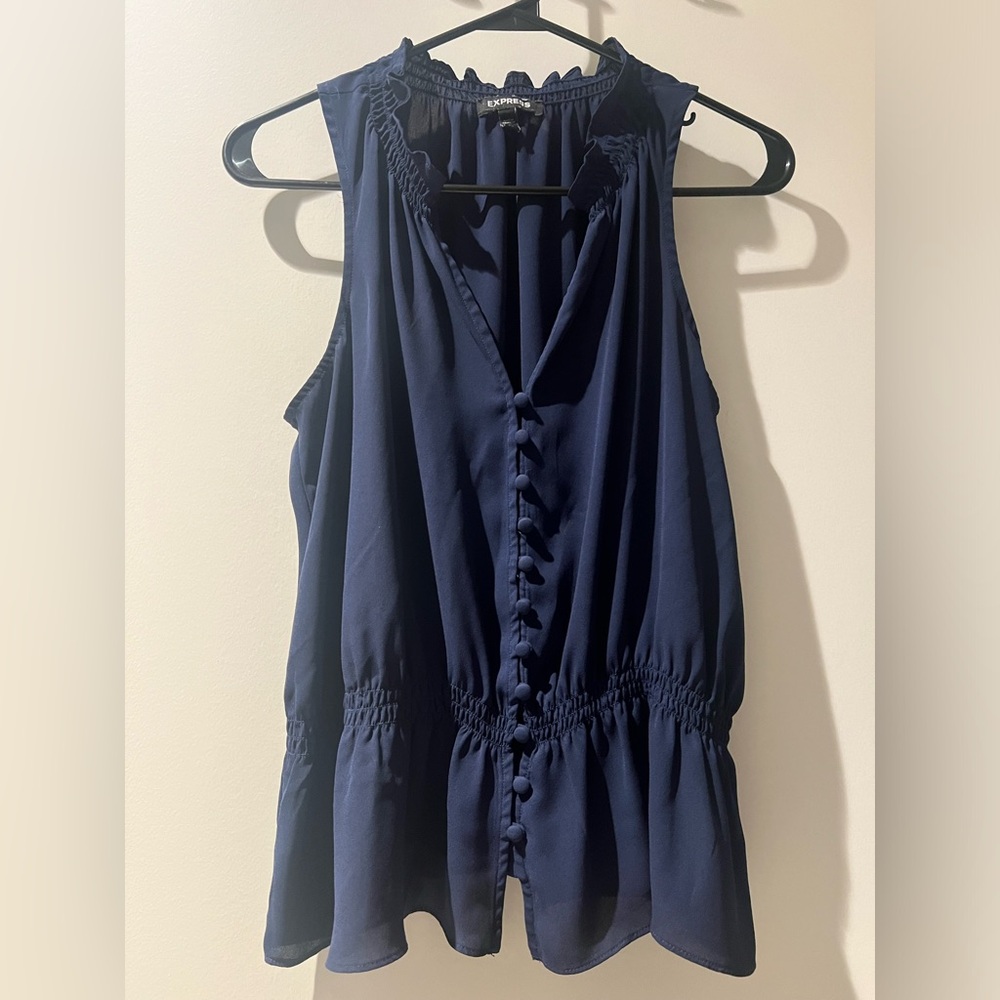Peplum navy tank top